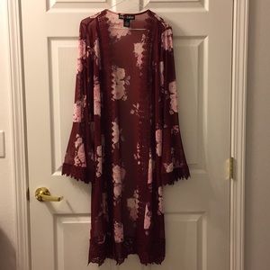NWOT Long Lace Floral Duster